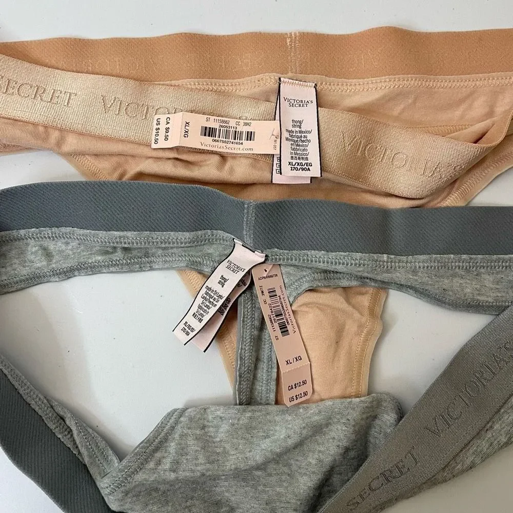 New!Bundle of 2|Victoria Secret|Cotton| Thong|XLarge|One Nude|One Grey